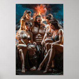 Poster Mighty Barbarian Surrounded by Sexy Women