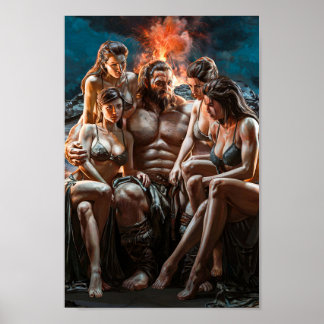 Poster Mighty Barbarian Surrounded by Sexy Women