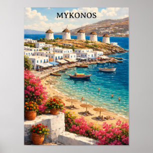 Poster Mikonos Grécia Moinhos de Vento Ilustração de Viag