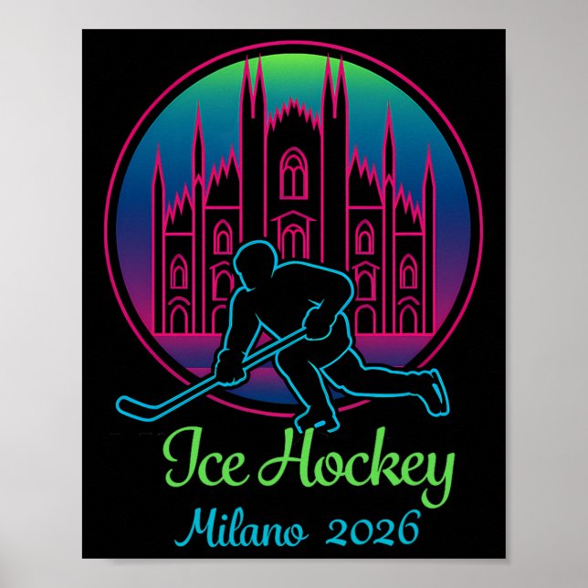Poster Milan 2026 Ice Hockey Winter 2026 And Duomo Di Mil (Frente)