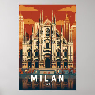 Poster Milan Itália Duomo di Milano Viagem Art Vintage