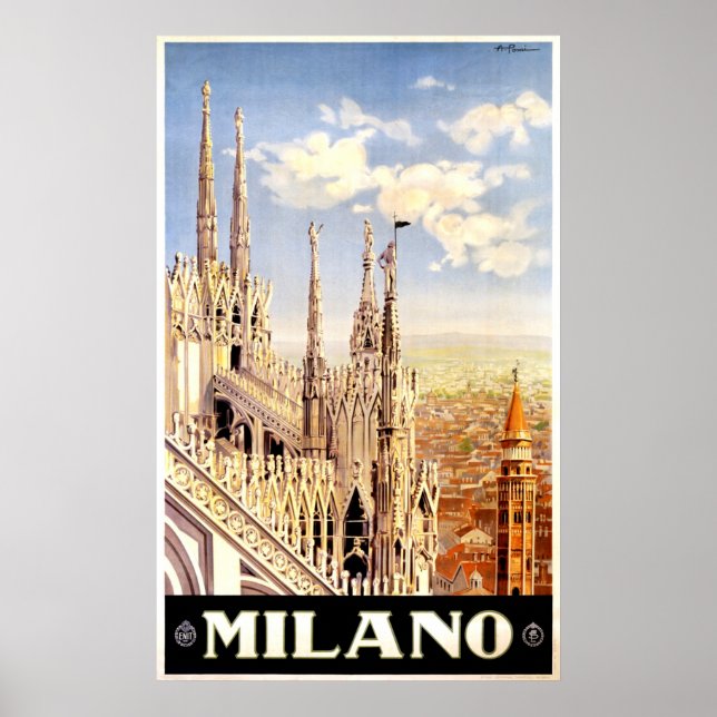 Poster Milano, Milão Itália, Viagens vintage (Frente)