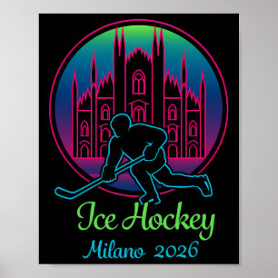 Poster Milão 2026 Hóquei no Gelo Inverno 2026 E Duomo Di