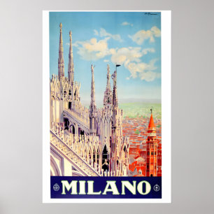 Poster Milão Itália - Estilo Vintage Viagens Italianas do