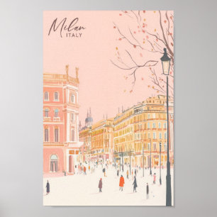 Poster Milão Itália Gouache Paint Viagem