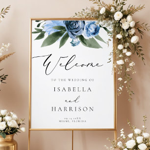 Poster MILENA Dusty Blue Slate Floral Weding Bem-vindo