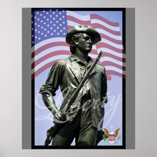 Poster Militar Patriótico Minuteman com Emblema de Defesa (Frente)