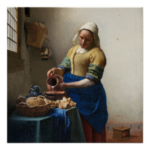Póster Milkmaid por Johannes Vermeer lustroso