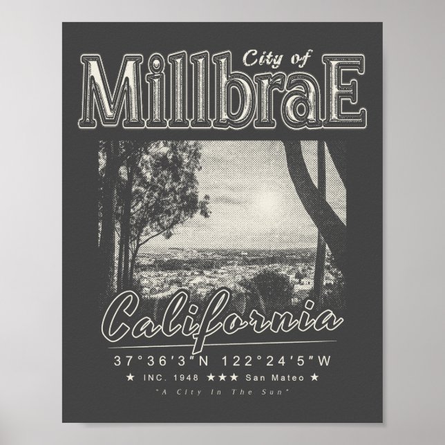 POSTER MILLBRAE SAN MATEO CALIFORNIA VINTAGE HALFTONE (Frente)
