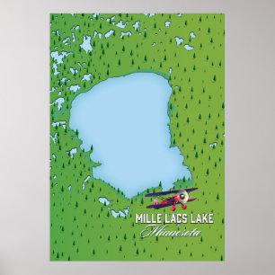 Poster mille lacs lake Minnesota viagem map.