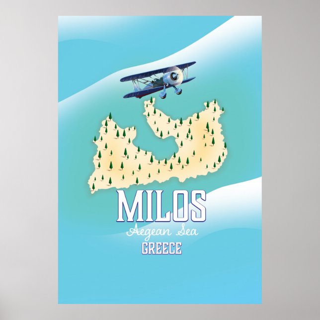 Poster Milos, ilha grega Mapa arte de pôster de viagem. (Frente)
