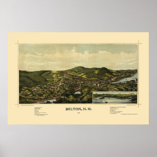 Póster Milton, mapa panorâmico do NH - 1888