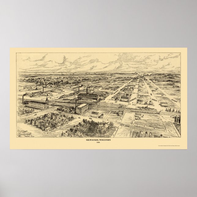 Póster Milwaukee, Mapa Panorâmico da I - 1906 (Frente)