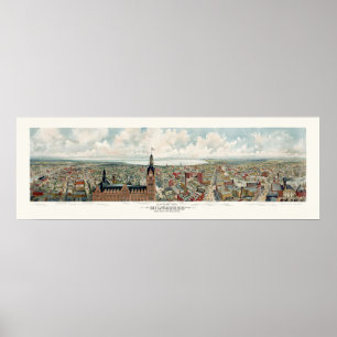 Poster Milwaukee, mapa panorâmico dos WI - 1898