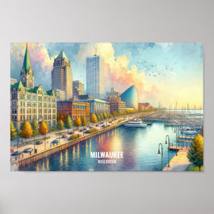 Poster Milwaukee Wisconsin Viagem coloca aquarela