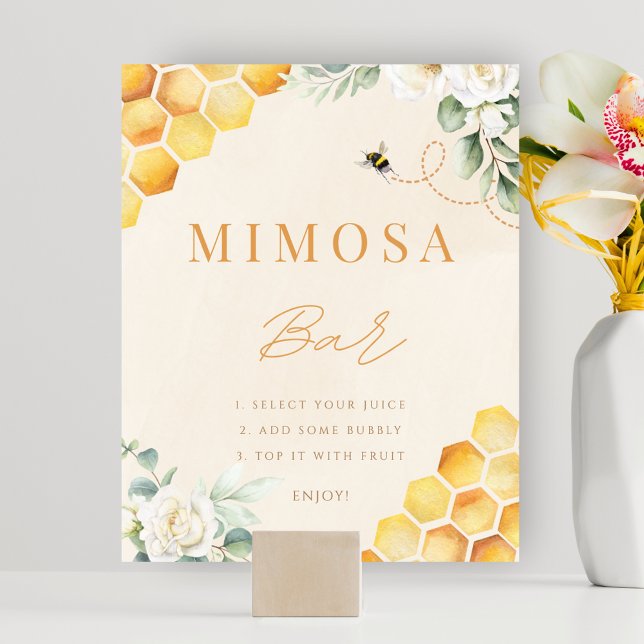 Poster Mimosa Bar Mimosa Chá de Sinal de Tabletop (Honey Bee Shower Mimosa Bar Tabletop Sign Poster )