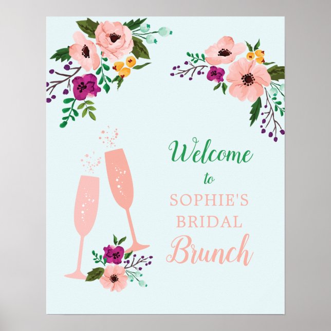 Poster Mimosa e Flores Brunch e Espumante Chá de Noiva (Frente)