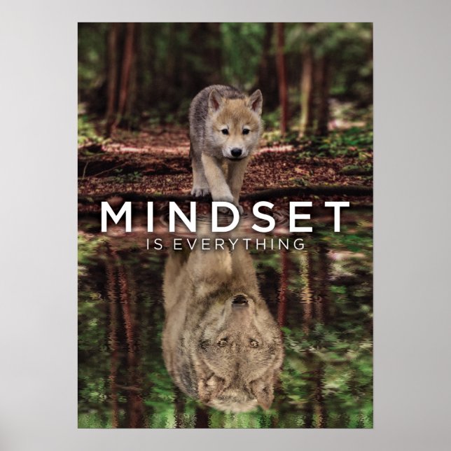 Poster Mindset é tudo, Wolf e Pup Water Refletem (Frente)