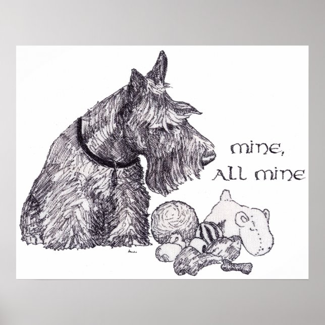 Póster Mine, Terrier Escocês Curioso, tudo Meu (Frente)