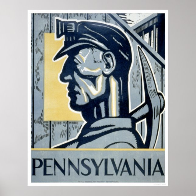 Poster Miner Na Pensilvânia 1937 WPA (Frente)