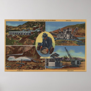 Poster Mineração Dourado em Califórnia - Quarz, draga