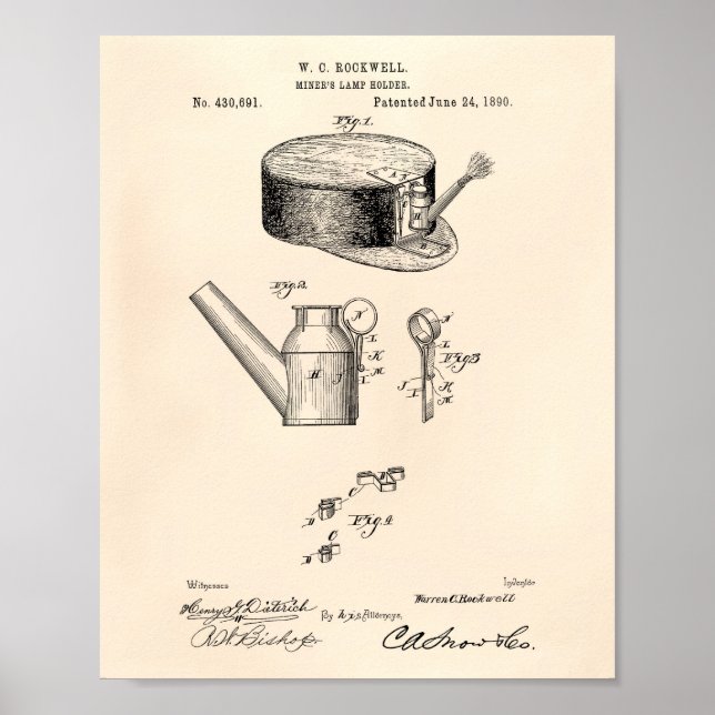 Póster Miners Lamp Holder 1890 Patent Art Old Peper (Frente)