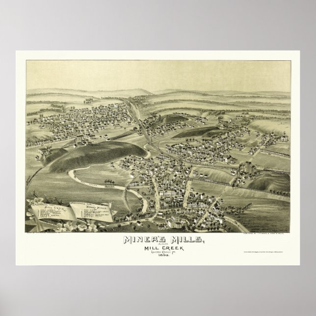 Poster Miner's Mills, PA Panorâmica Map - 1892 (Frente)