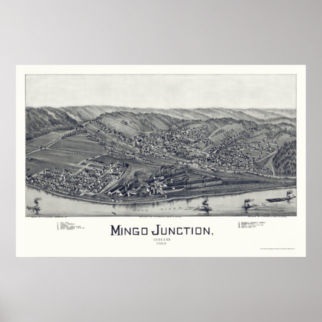 Poster Mingo Junction, Mapa Panorâmico OH - 1895 (Frente)