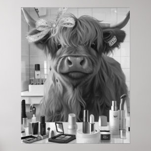 Poster Mini Highland Cow Pink Ribbon & Beauproducts