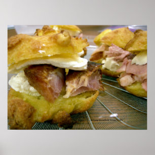 Póster Mini presunto e amostras de queijo