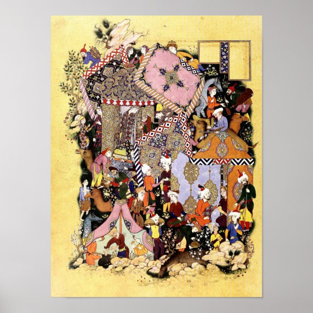 Poster Miniatura Persa: Majnun Aborda Layla Caravan (Frente)