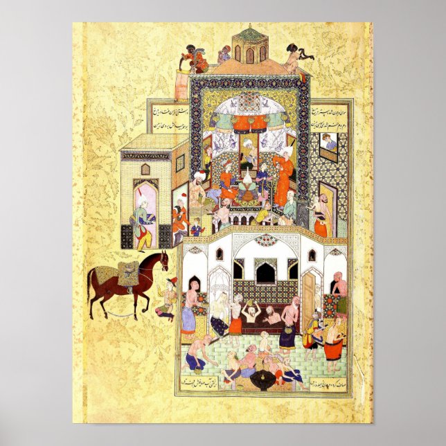 Poster Miniatura Persa: O Dervish no Hammam (Frente)