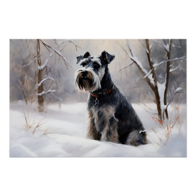 Póster Miniatura Schnauzer Deixe-A Neve Natal (Frente)