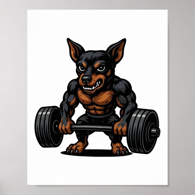 Poster Miniature Pinscher Weightlifting Bodybuilder Worko (Frente)