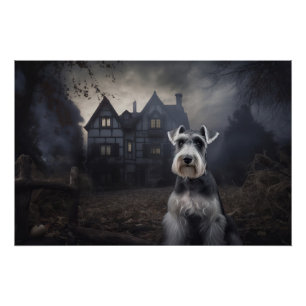 Póster Miniature Schnauzer Halloween Assustador