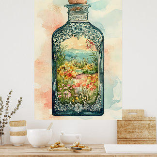 Poster Miniature spring landscape enclosed in an ornate 