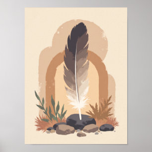 Poster Mínima Boho Feather Abstrato Moderna Wall Art