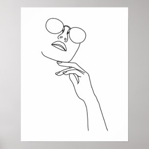 Poster Mínima face da mulher com óculos escuros e arte em
