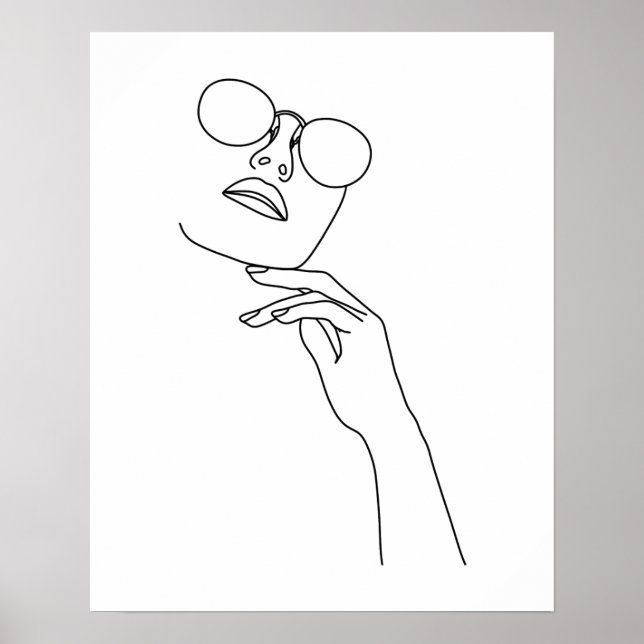 Poster Mínima face da mulher com óculos escuros e arte em (Frente)