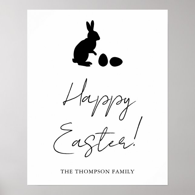 Poster Minimal Black Happy Easter With Bunny Silhouette (Frente)