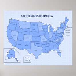 Poster Minimal Blue United States Map Illustration
