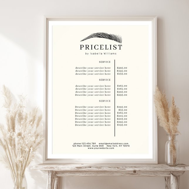 Poster Minimal Elegant Eyebrow Salon Pricelist (#fffcf3)