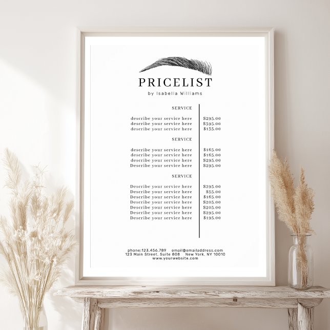 Poster Minimal Elegant Eyebrow Salon Pricelist (Minimal Elegant Eyebrow Salon Pricelist Poster)