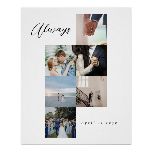Póster Minimal Elegant Wedding Customizable Photo Collage (Frente)