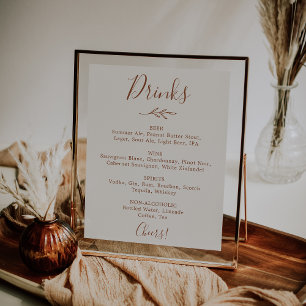 Poster Minimal Leaf Menu de Bebidas de Casamento Boho C