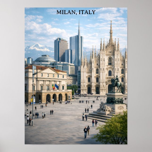 Poster Minimal Milan Italy City View Landmarks (Frente)