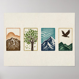 Poster Minimal Nature Set – Mountain & Tree Art