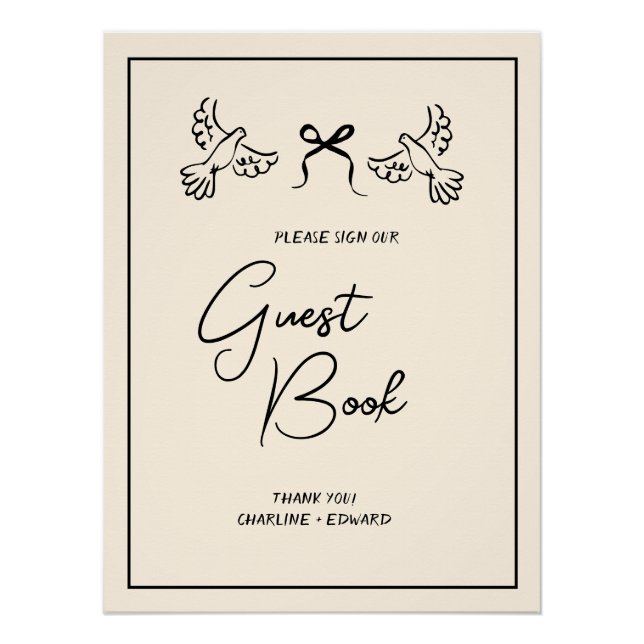 Póster Minimal Olive and Blush Wedding Guestbook  (Frente)