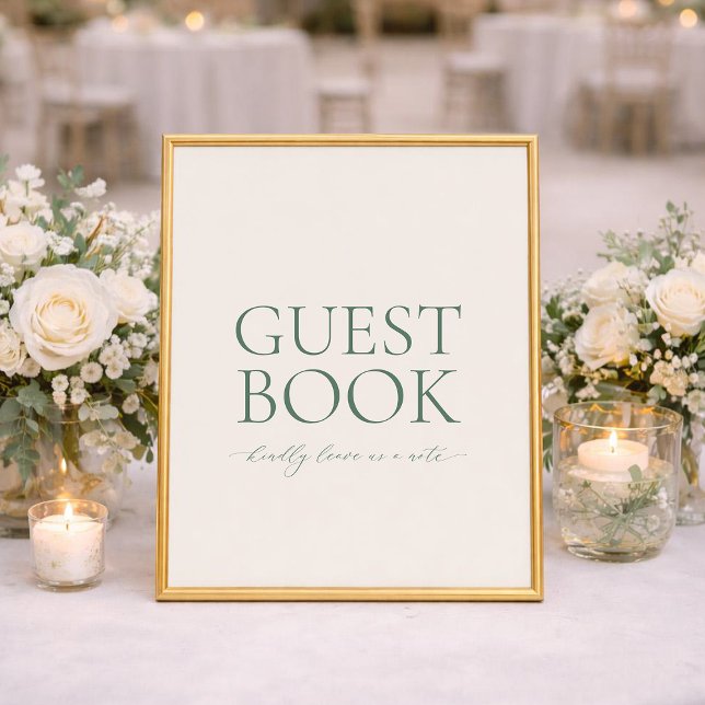 Poster Minimal Sage Green Wedding Guest Book Sign (Criador carregado)