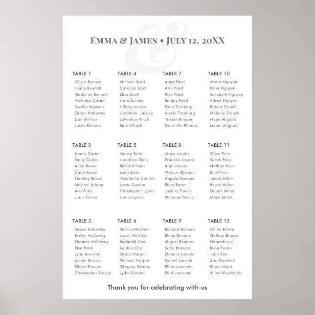 Poster Minimalist Ampersand Wedding | Seating Chart 12 (Frente)